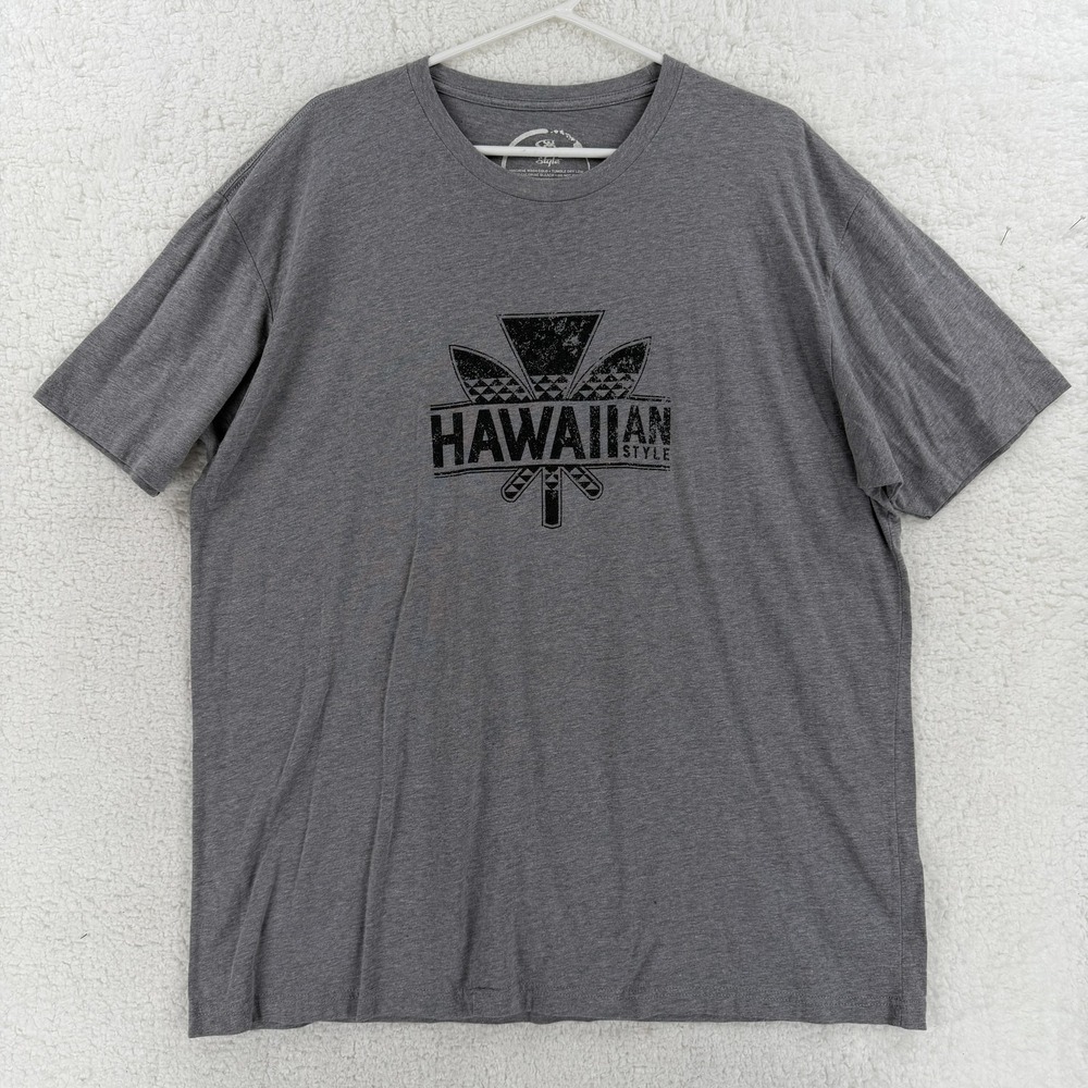 Hawaiian Style‎ Shirt Mens 2XL Gray Hawaii Leaf Logo Graphic Tee Casual Tee